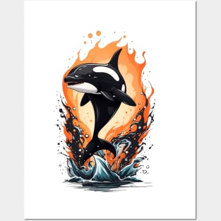 Orca jump in the sea Posters and Art